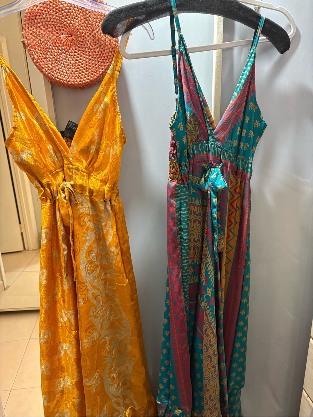 Bundle of 2: Gold Yellow Printed Maxi Dress & Teal Multicolor Boho Maxi Dress